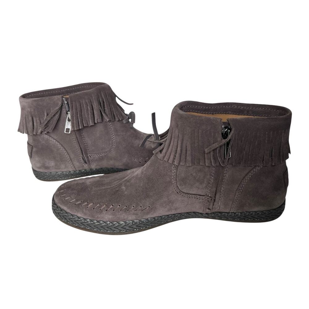 UGG Kennadi Suede Moccasins Fringe Ankle Boots In Thunder Cloud Size 9.5 - Picture 6 of 12